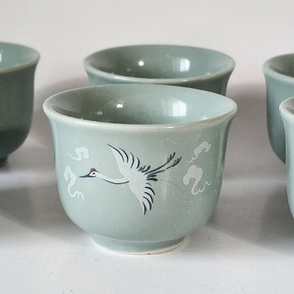 Set Of 6 DAE WON Crane Fine China Tea Cups - Picture 3 of 10